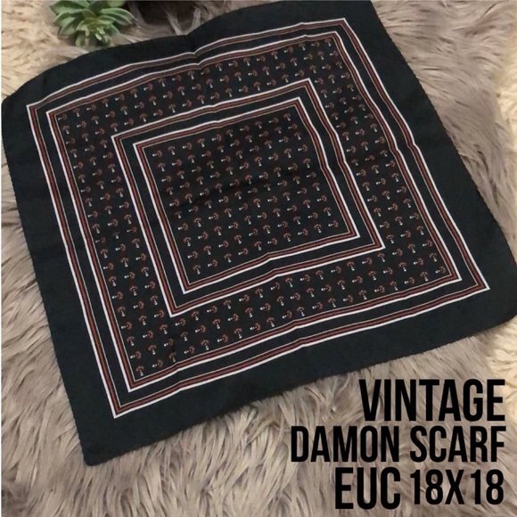 Vintage Damon Scarf-Made in Italy-Polyester-18x18-Green&Red - Picture 1 of 11